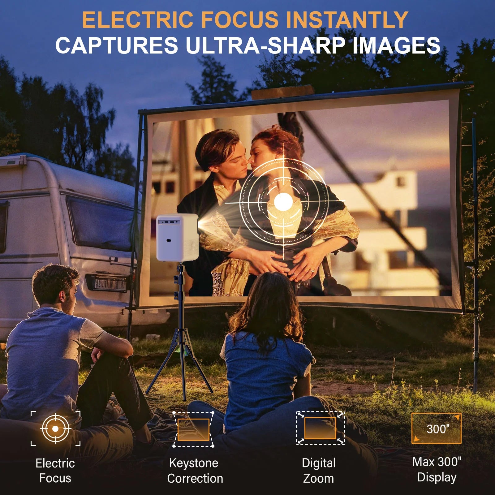 [Electric Focus] WiFi Bluetooth Projector, Bolumin Full HD Native 1080P Projector, Portable Outdoor Movie Projector, 300" Display Home Video Projector, Compatible with iOS/Android/TV Stick/HDMI/USB