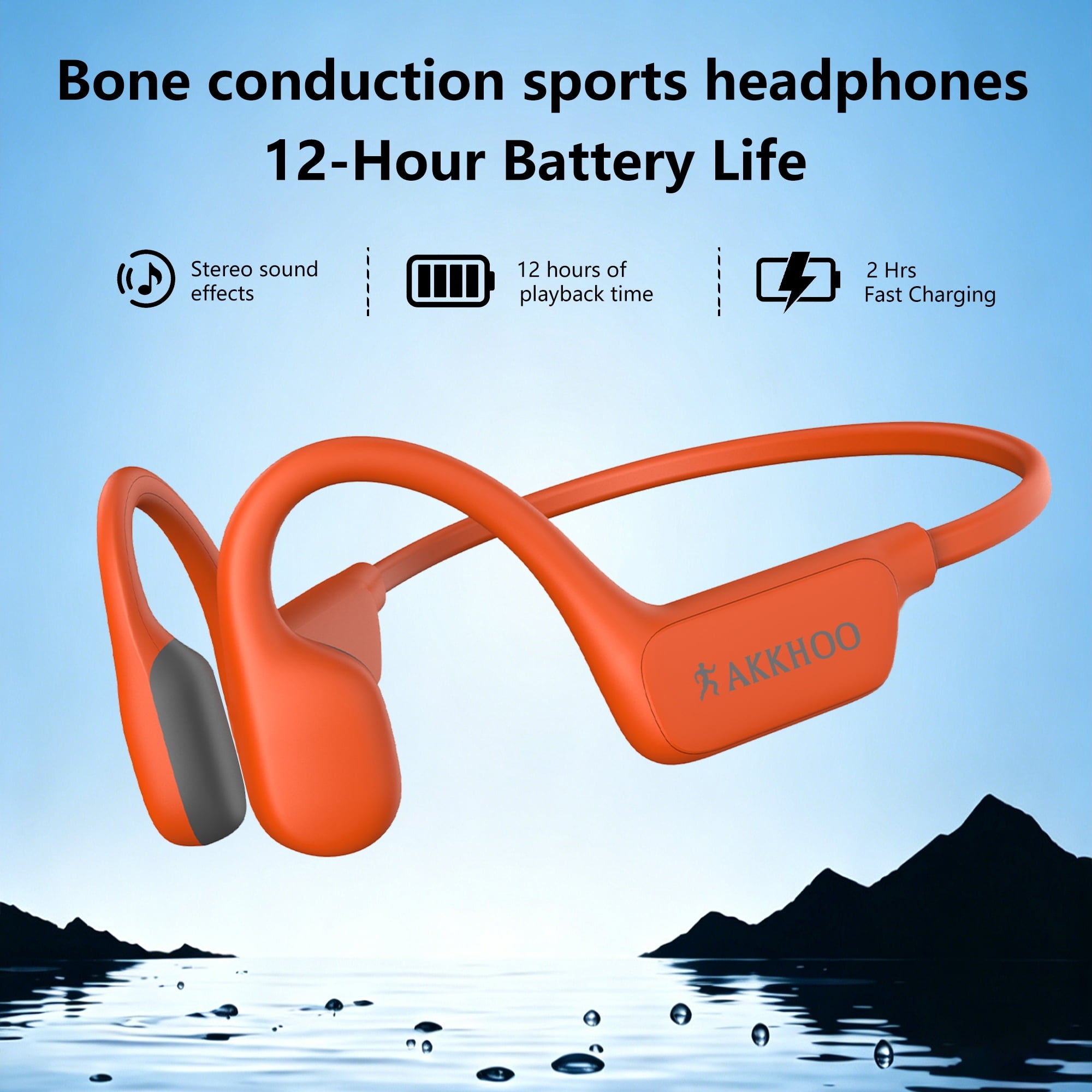 AKKHOO Open Ear Bone Conduction Headphones, Wireless Bluetooth Sports Headphones with ENC Mic, 12H Playtime, IPX6 Waterproof Running Headphones for Gym, Outdoor