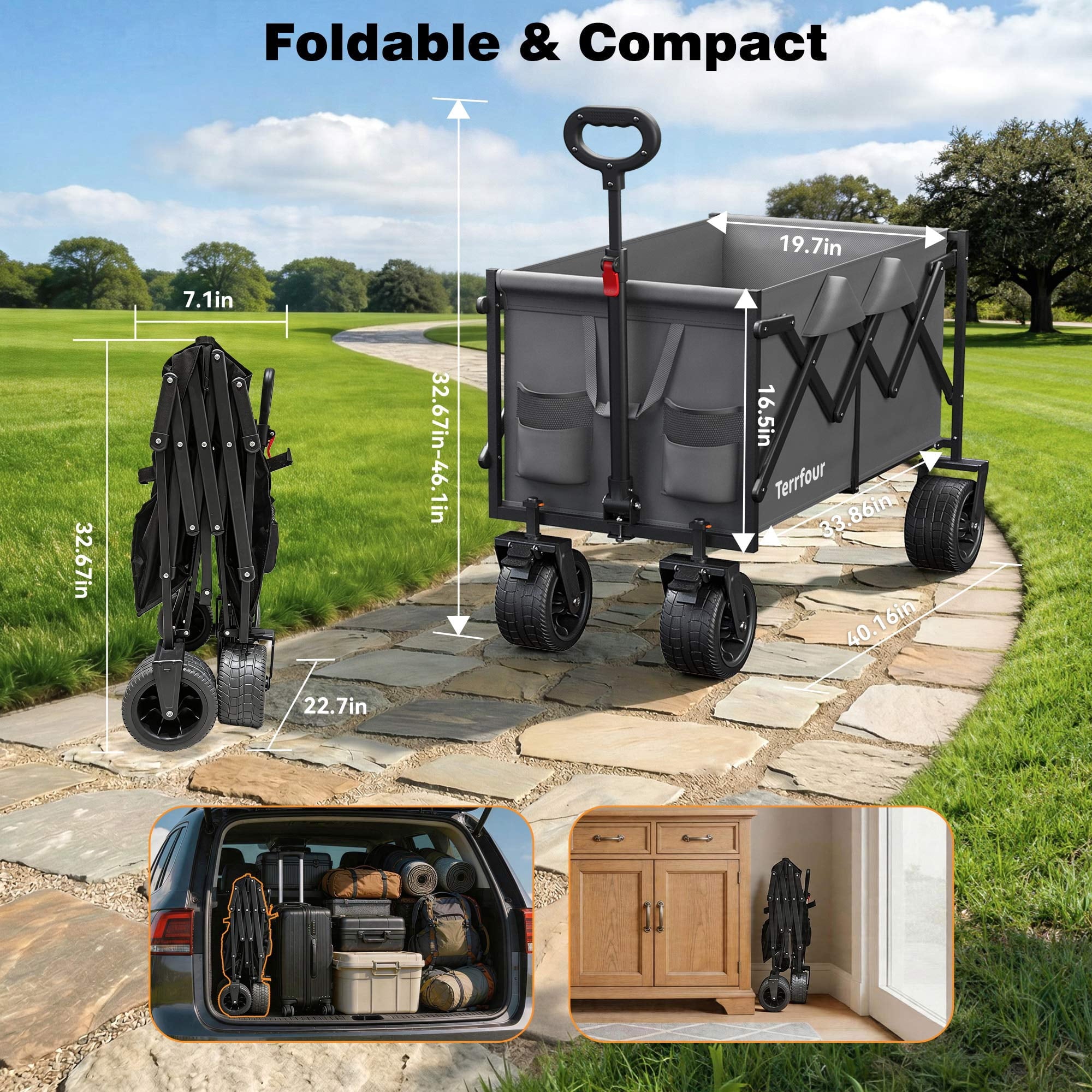 580LBS Portable Foldable Wagon Cart, Collapsible Utility Heavy Duty Wagons Carts for Grocery Sports Garden Shopping Camping,Gray