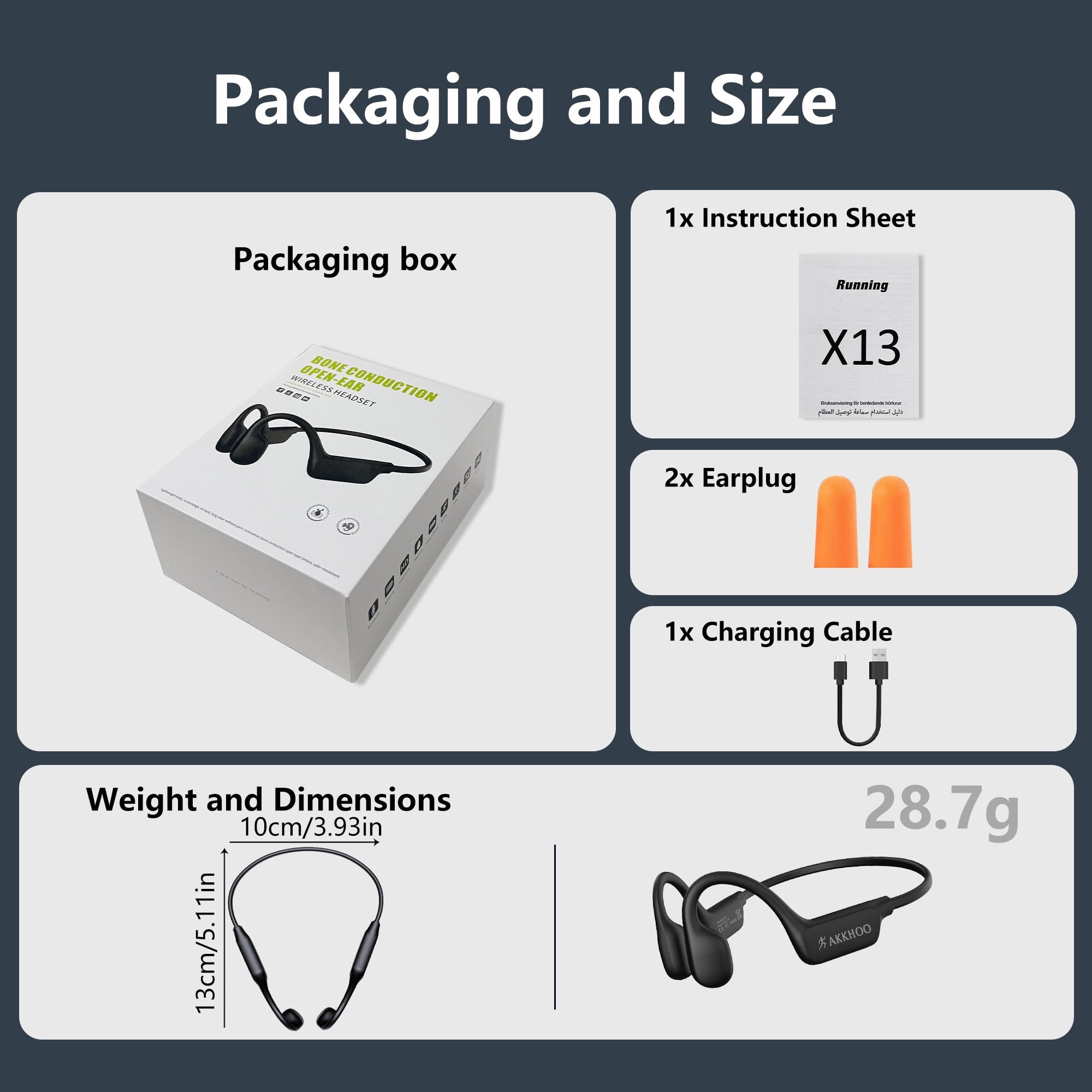 AKKHOO Open Ear Bone Conduction Headphones, Wireless Bluetooth Headphones with Enc Mic, 12H Playtime, IPX6 Waterproof, Secure & Comfort Fit for Workout & Sports