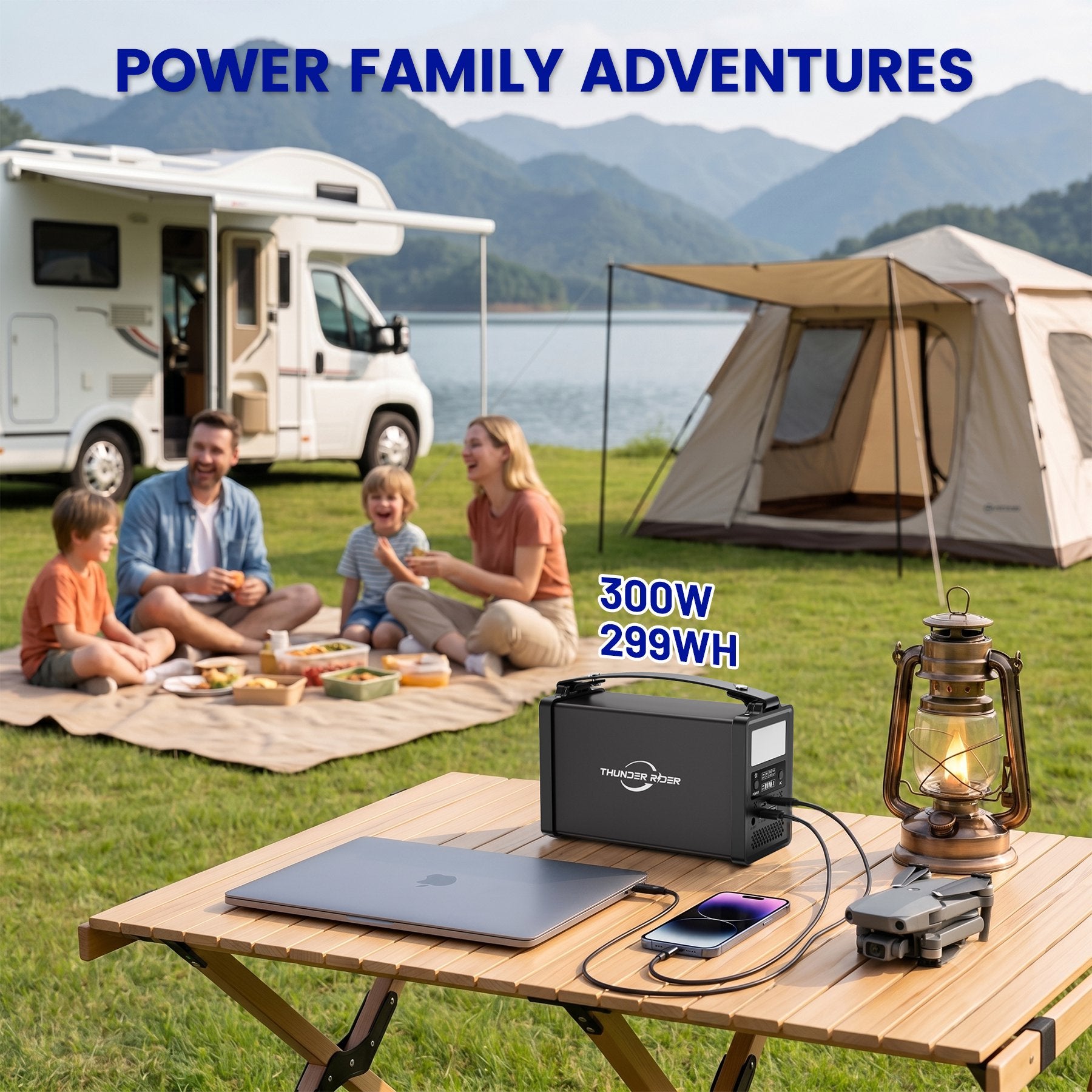 Bailibatt 299Wh Portable Power Station, 300W Peak Solar Generator with AC Outlet & USB-C PD, Lightweight Battery Backup for Camping, RV, and Home EmergencyBlack