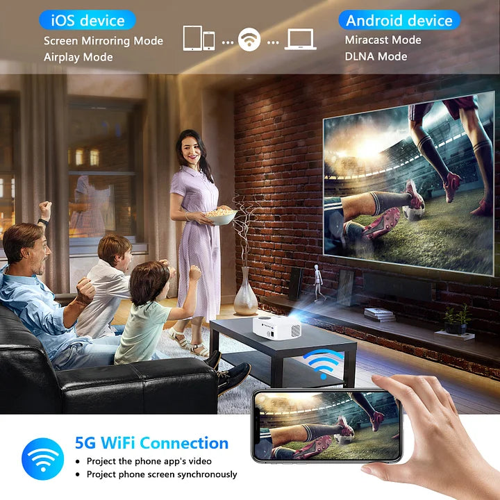 5G WiFi Bluetooth Projector, Native 1080P 20000LM 450" Display Support 4K Movie Projector, High Brightness for Home Theater and Business, Compatible with iOS/Android/TV Stick/PS4/HDMI/PPT/USB